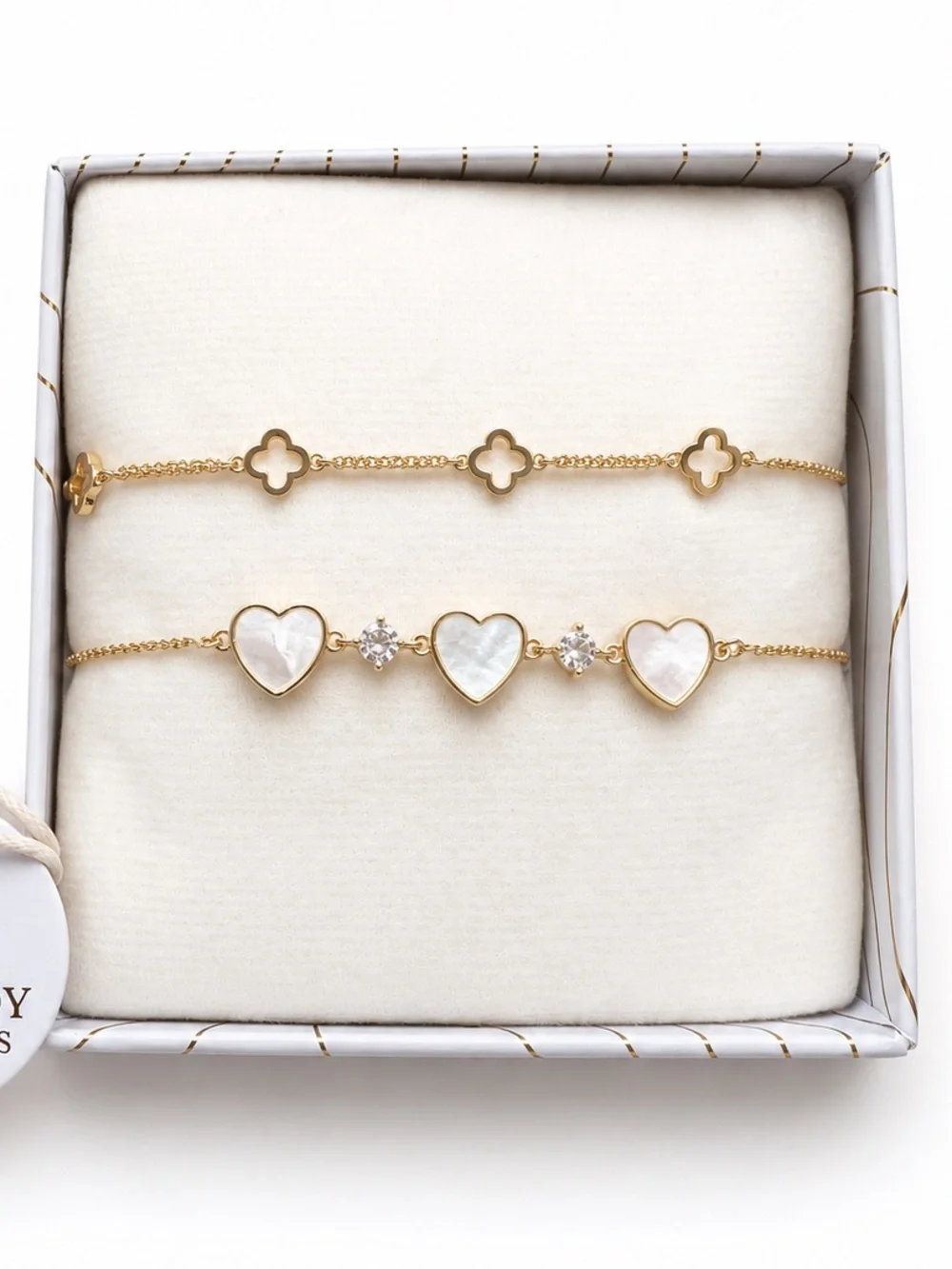 EyeCandy Armcandy Luxe Set of 2 Gold Adjustable Bracelet Duo Hearts & Clover NWT